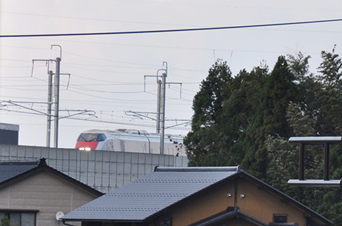 北陸新幹線試験列車歓迎式　イーストアイが見えてきました！